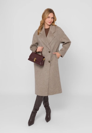 Długi dwurzędowy płaszcz 100% wełna