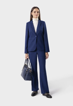 Proste granatowe spodnie w delikatną kratkę