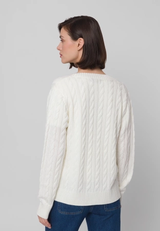 Ecru kardigan w warkoczowy splot