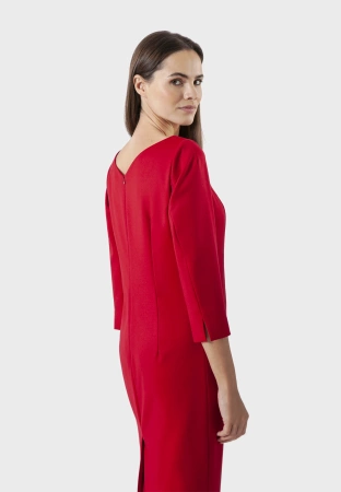 Czerwona ołówkowa sukienka z rękawem ¾