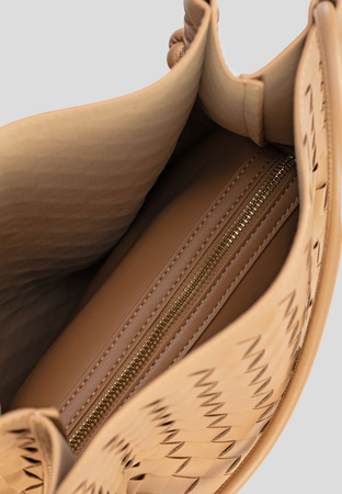 Beżowa pleciona torebka z saszetką