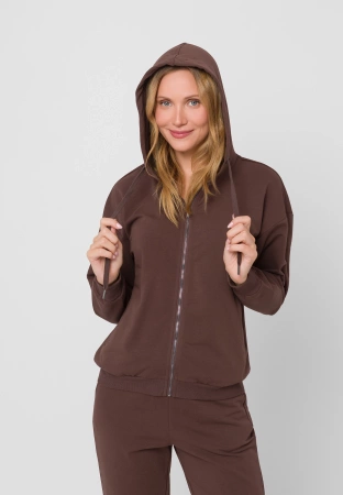 Brązowa bluza na suwak z kapturem