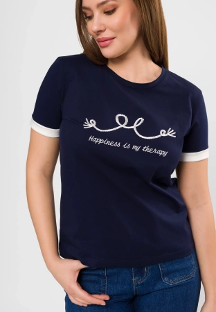 Granatowy t-shirt z marynarskim wzorem