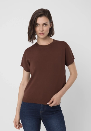 Brązowa dzianinowa bluzka z wiskozą