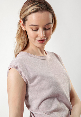 Różowa dzianinowa bluzka ze srebrną nicią