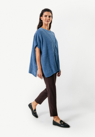 Niebieska oversizowa tunika z warkoczem