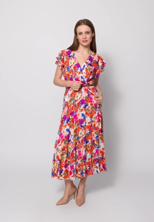 Długa wiskozowa sukienka w jasny kwiatowy print