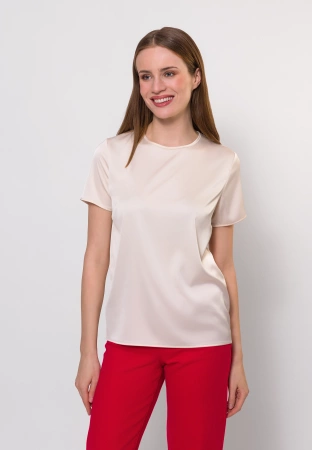 Satynowa bluzka z krótkim rękawem w kolorze ecru