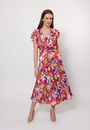 Długa wiskozowa sukienka w jasny kwiatowy print