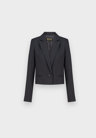 Krótki żakiet w prążek na jeden guzik