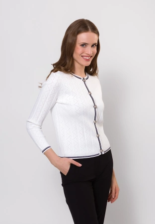 Ażurowy kardigan z ozdobnymi guzikami w kolorze ecru