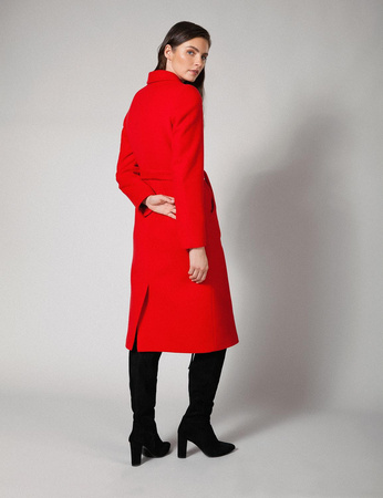 Wełniany czerwony płaszcz z kaszmirem