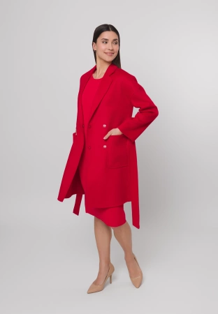 Krótki czerwony płaszcz 100% wełna