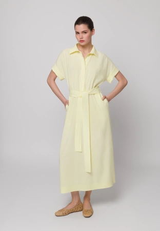 Długa sukienka z wiskozy i lnu wiązana w pasie