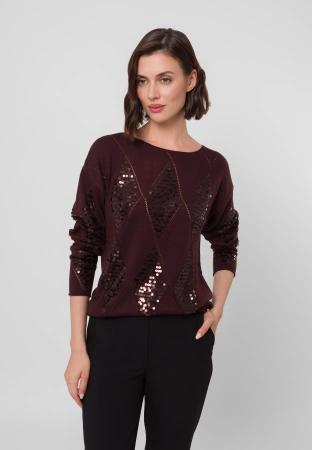 Brązowy sweter zdobiony cekinami