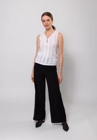 Ażurowa bluzka na szerokich ramiączkach w kolorze ecru