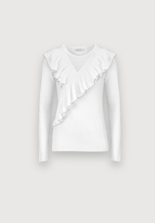 Ecru dzianinowa bluzka z falbaną