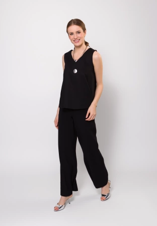 Czarna bluzka na szerokich ramiączkach z bawełny i lnu