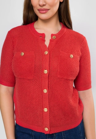 Koralowy sweterek z ramii i bawełny