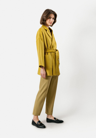 Krótki oliwkowy płaszcz double face 100% wełna