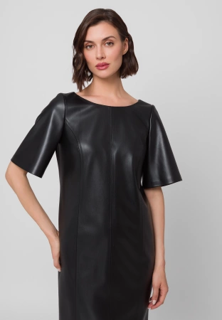Sukienka z ekoskóry z bufiastymi rękawami