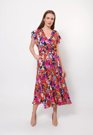 Długa wiskozowa sukienka w ciemny kwiatowy print
