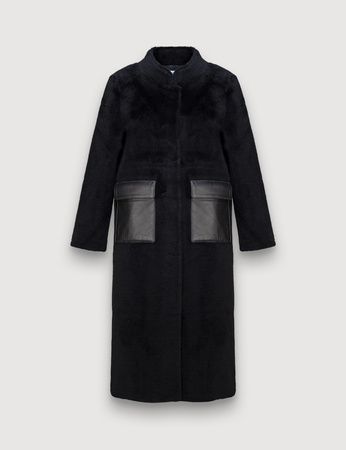 Długie wełniane futro z kieszeniami