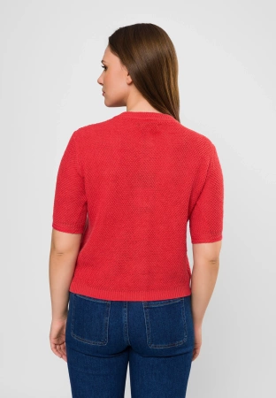 Koralowy sweterek z ramii i bawełny