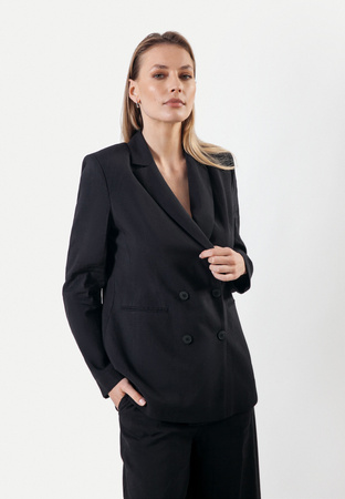 Czarny dwurzędowy żakiet z lnem