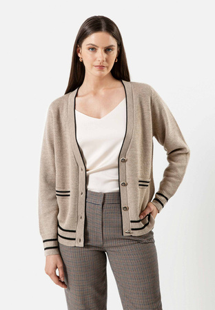 Beżowy kardigan z ozdobnymi paskami