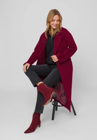 Dwurzędowy bordowy płaszcz 100% wełna