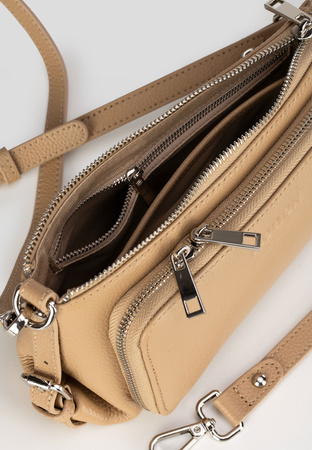 Beżowa skórzana torebka z portfelem