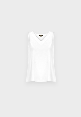 Biała bluzka na szerokich ramiączkach z bawełny i lnu