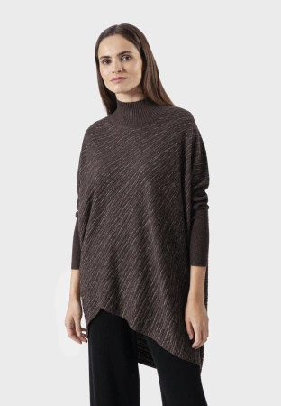 Brązowa asymetryczna tunika z błyszczącą nitką