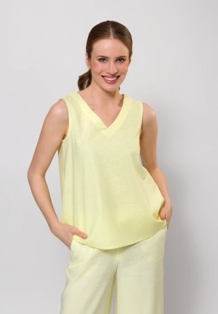 Żółta bluzka na szerokich ramiączkach z bawełny i lnu