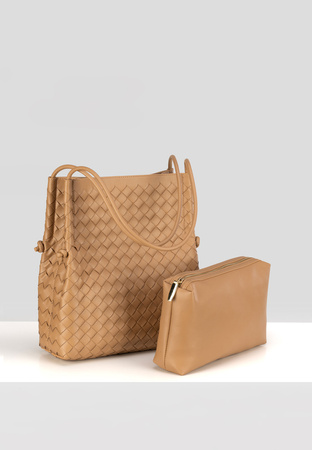 Beżowa pleciona torebka z saszetką