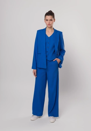 Niebieskie szerokie spodnie z wiskozą i lnem