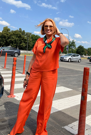 Pomarańczowe wiskozowe spodnie z lnem