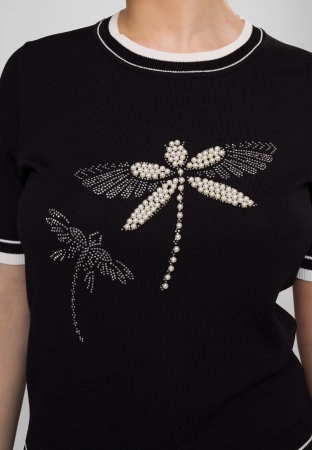 Dzianinowa czarna bluzka z aplikacją