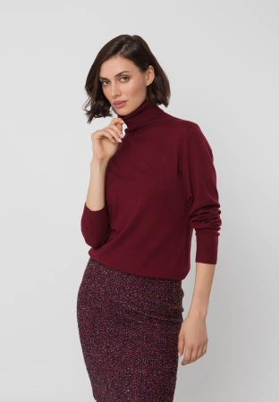 Bordowy cienki golf z wełną