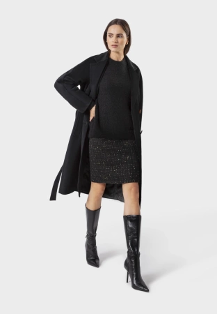 Czarny dwurzędowy płaszcz 100% wełna
