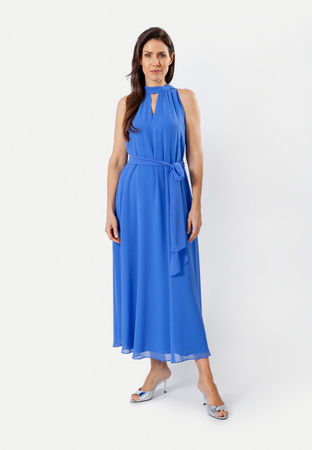 Długa wizytowa suknia z odkrytymi ramionami