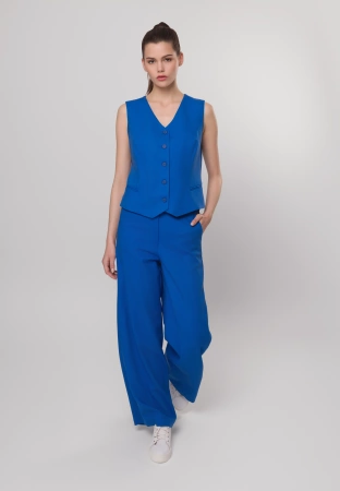 Niebieskie szerokie spodnie z wiskozą i lnem