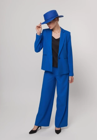 Niebieskie szerokie spodnie z wiskozą i lnem