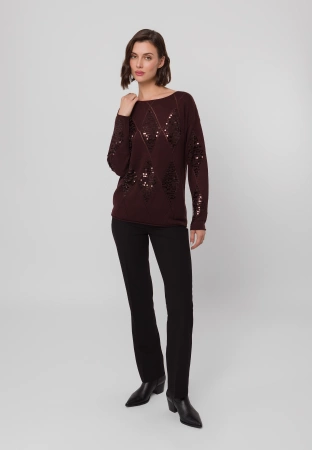 Brązowy sweter zdobiony cekinami