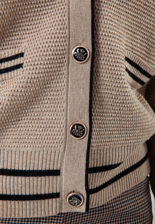 Beżowy kardigan z ozdobnymi paskami