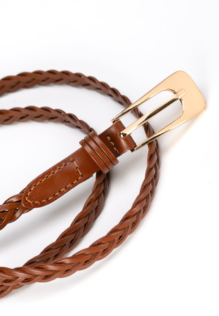 Cienki pleciony pasek w kolorze brązowym
