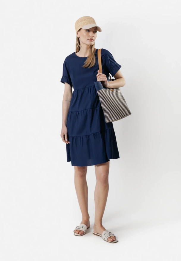 Bawełniana granatowa sukienka z falbanami