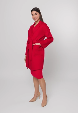 Krótki czerwony płaszcz 100% wełna