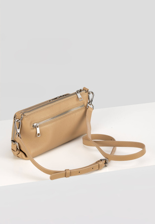 Beżowa skórzana torebka z portfelem